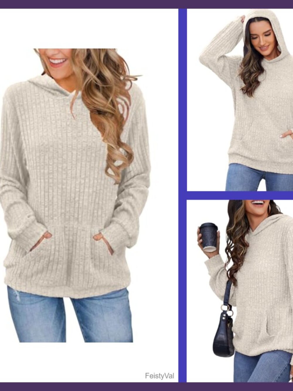 Womens Long Sleeve Kangaroo Pocket Hoodie Pullover Loose Fit Casual